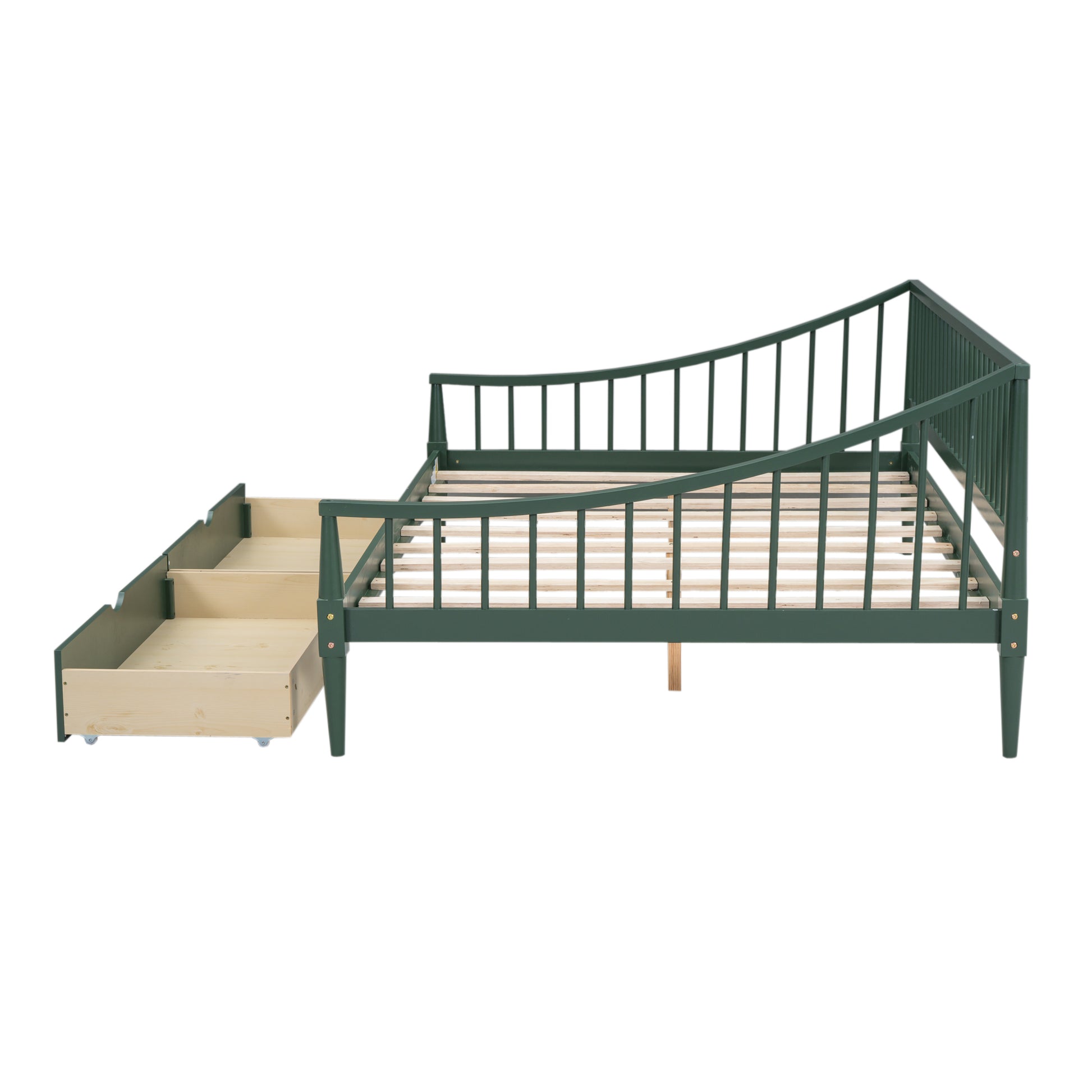 Full Size Daybed With Two Storage Drawers And Support Legs, Green Green Solid Wood Mdf