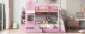 Full Over Full Castle Style Bunk Bed With 2 Drawers 3 Shelves And Slide Pink Pink Solid Wood