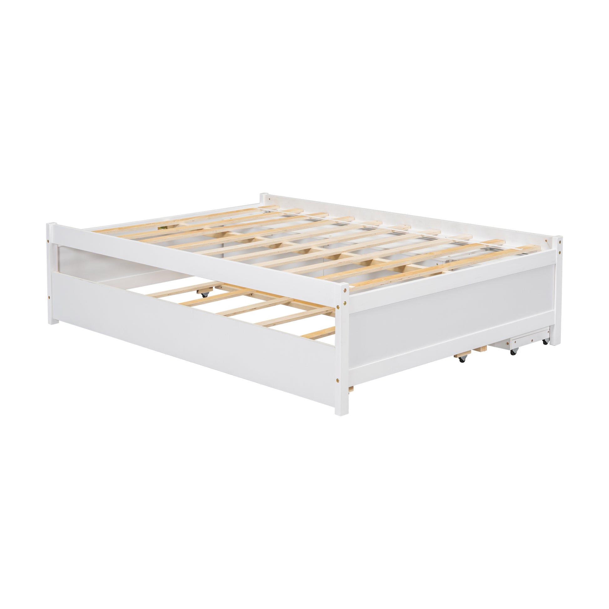 Versatile Full Bed With Trundle,Under Bed Storage Box And Nightstand .White Full White Pine