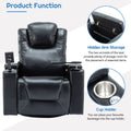 270 Degree Swivel Pu Leather Power Recliner Individual Seat Home Theater Recliner With Surround Sound, Cup Holder, Removable Tray Table, Hidden Arm Storage For Living Room, Black Black Foam Pu Leather