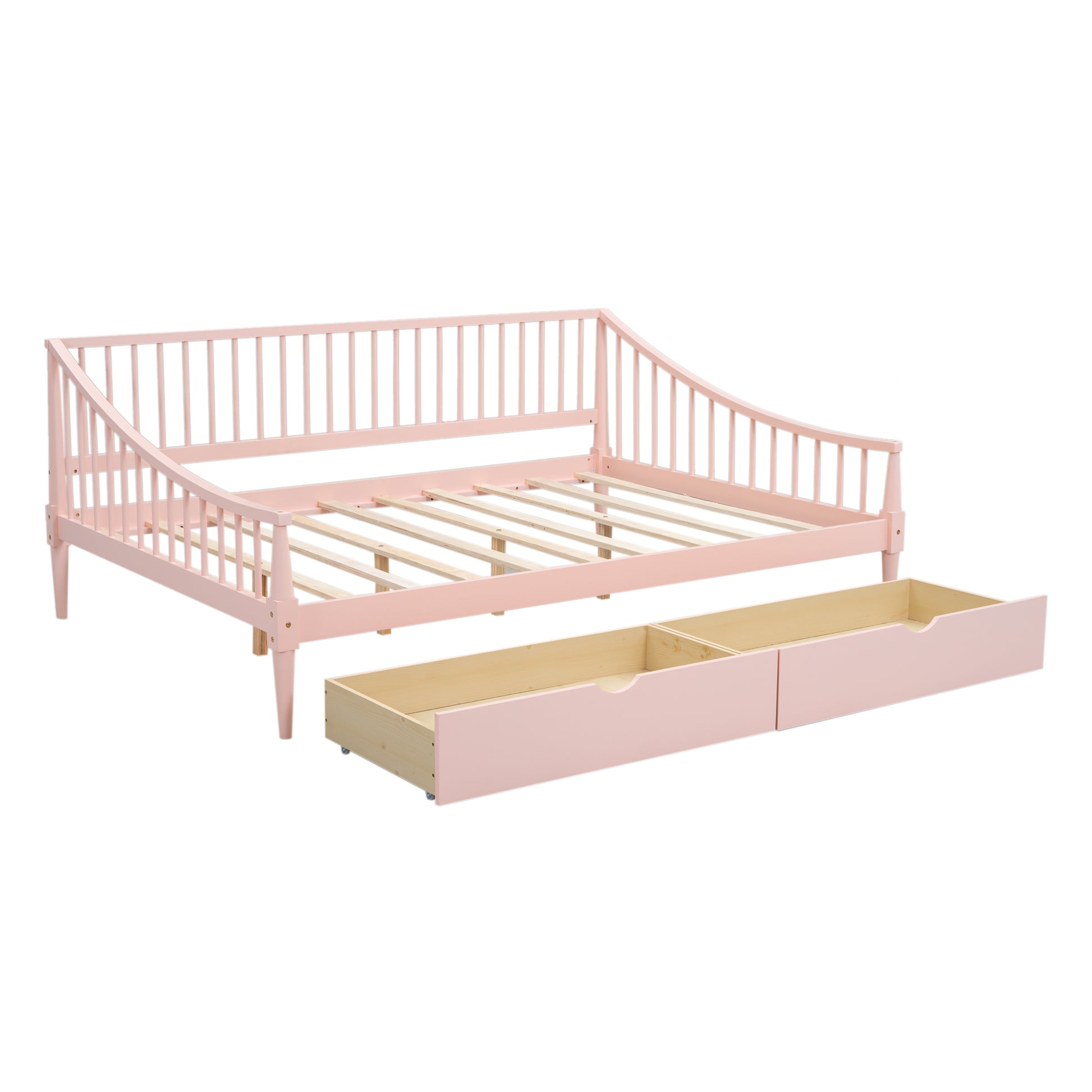 Full Size Daybed With Two Storage Drawers And Support Legs, Pink Pink Solid Wood Mdf