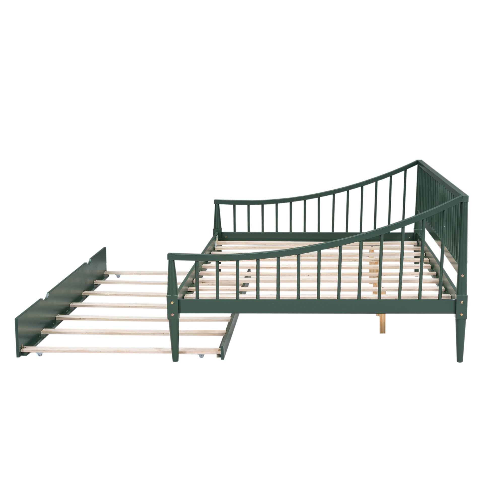Full Size Daybed With Trundle And Support Legs, Green Green Solid Wood Mdf