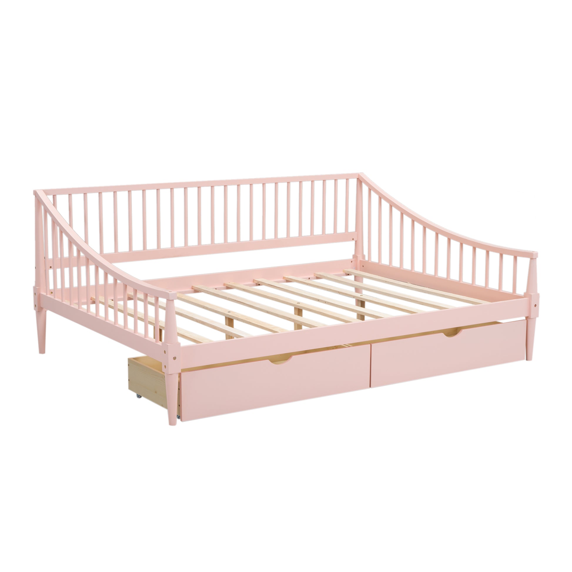 Full Size Daybed With Two Storage Drawers And Support Legs, Pink Pink Solid Wood Mdf