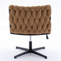 Armless Office Desk Chair No Wheels, Brown Brown Foam Polyester Blend
