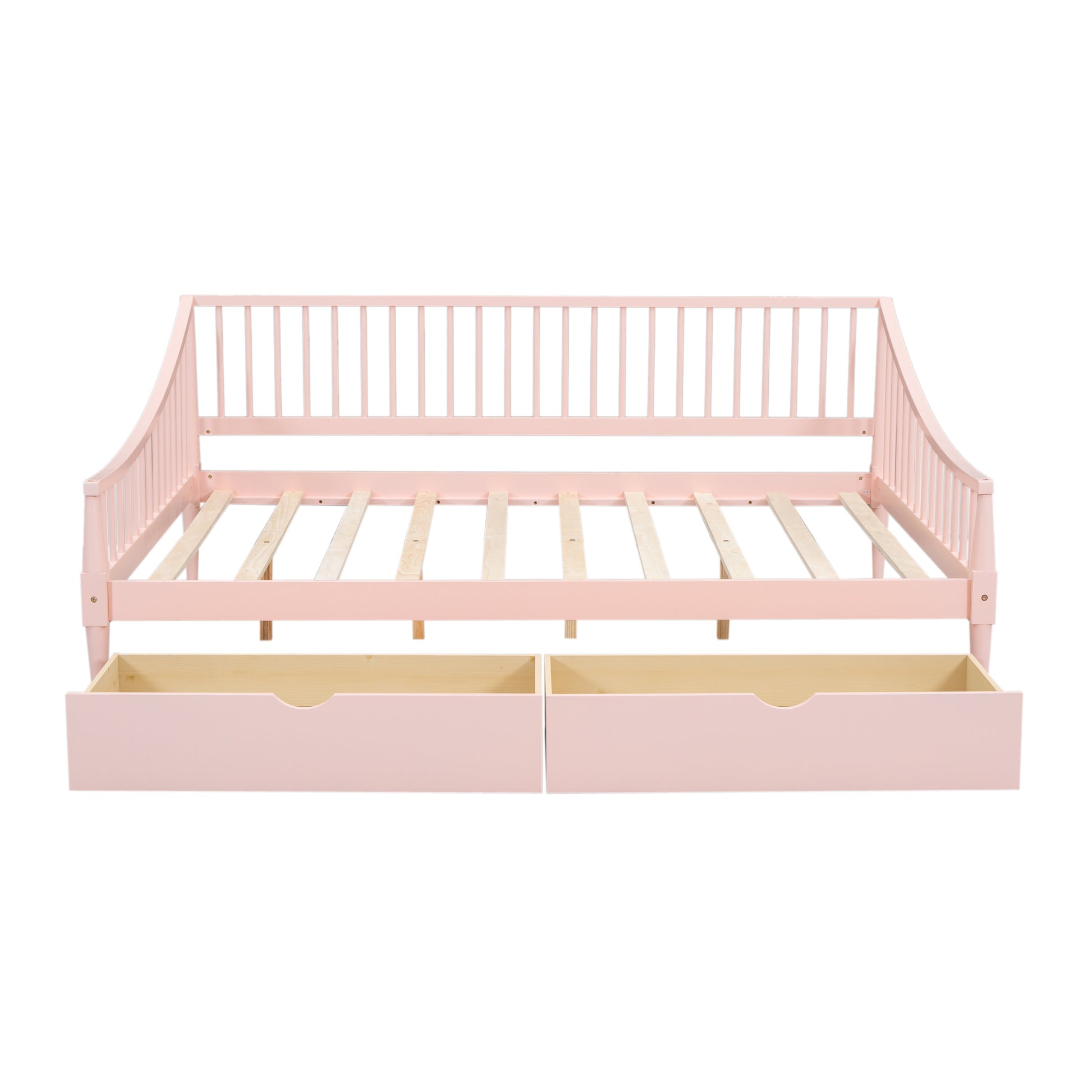 Full Size Daybed With Two Storage Drawers And Support Legs, Pink Pink Solid Wood Mdf