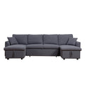 Artemax U Shape Pull Out Sleeper Sectional Sofa With Double Storage Spaces ,Dark Gray Dark Gray Fabric