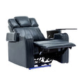 Pu Leather Power Recliner Individual Seat Home Theater Recliner With Cooling Cup Holder, Bluetooth Speaker, Led Lights, Usb Ports, Tray Table, Arm Storage For Living Room, Blue Blue Foam Pu