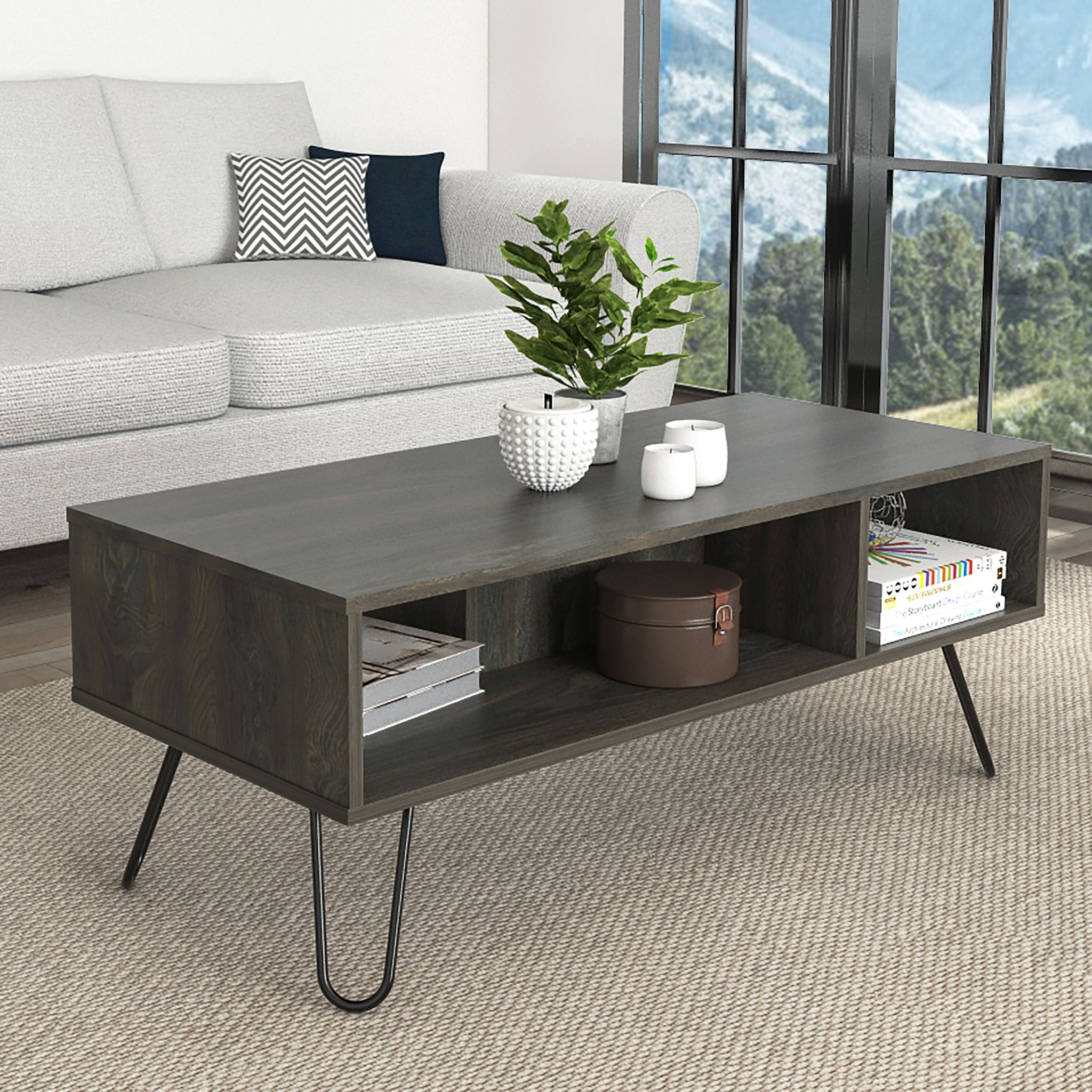 Minnesota Charcoal Coffee Table Brown Primary Living Space Modern Freestanding Rectangular Shelves Coffee & End Tables Rectangular Mdf Engineered Wood