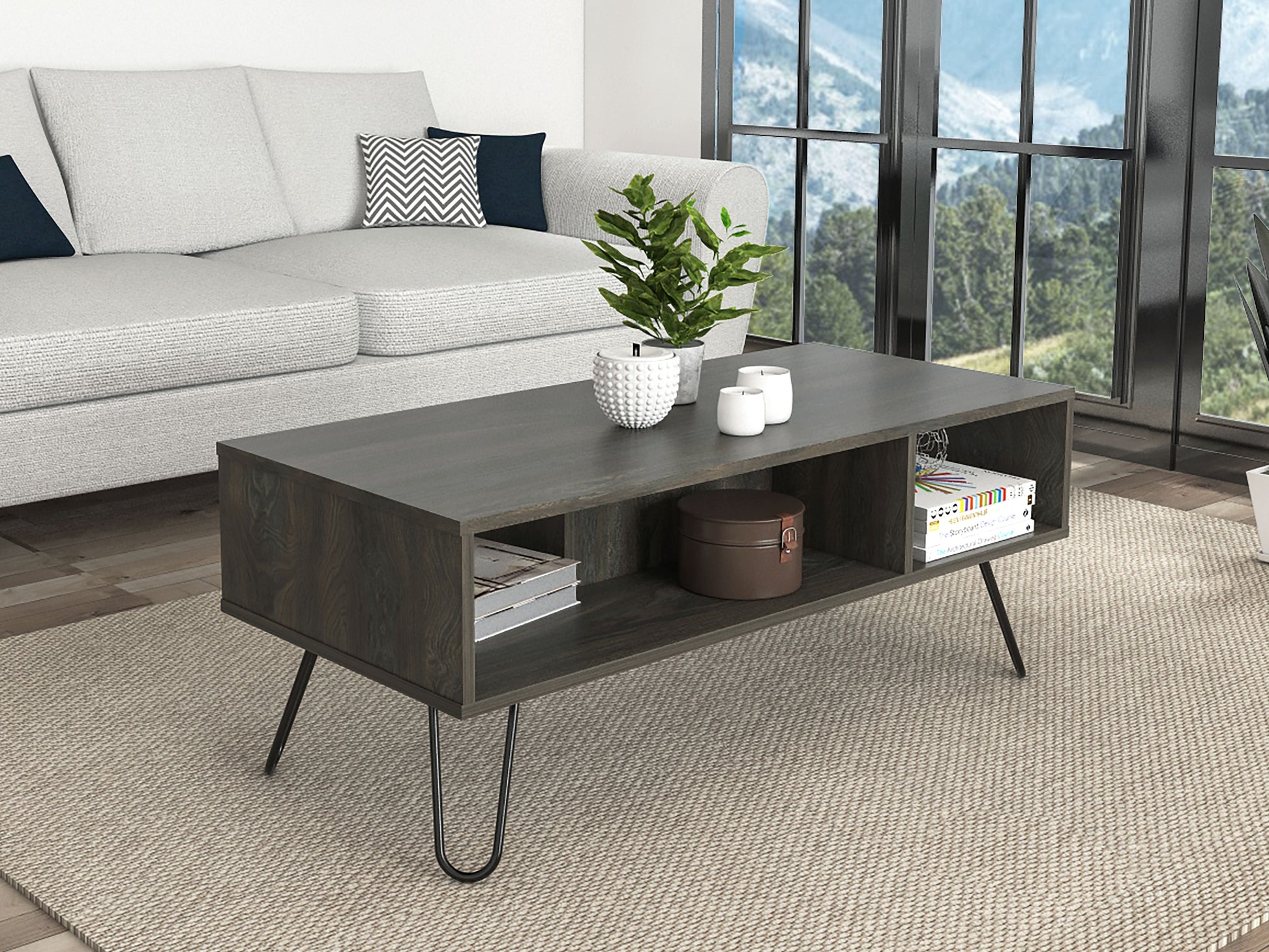 Minnesota Charcoal Coffee Table Brown Primary Living Space Modern Freestanding Rectangular Shelves Coffee & End Tables Rectangular Mdf Engineered Wood