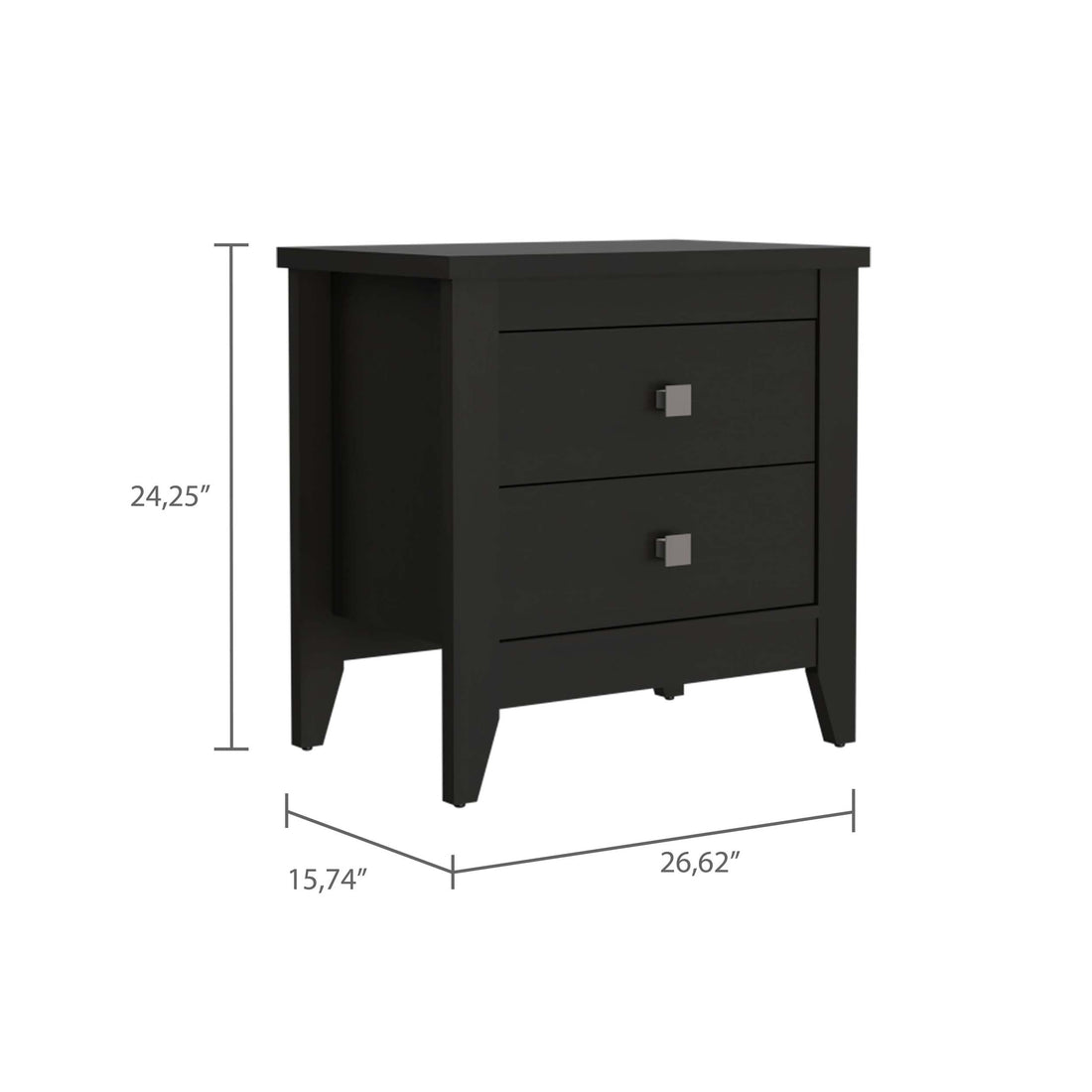 Breeze Four Legged Modern Bedroom Nightstand, With Two Drawers Black Mdf Engineered Wood