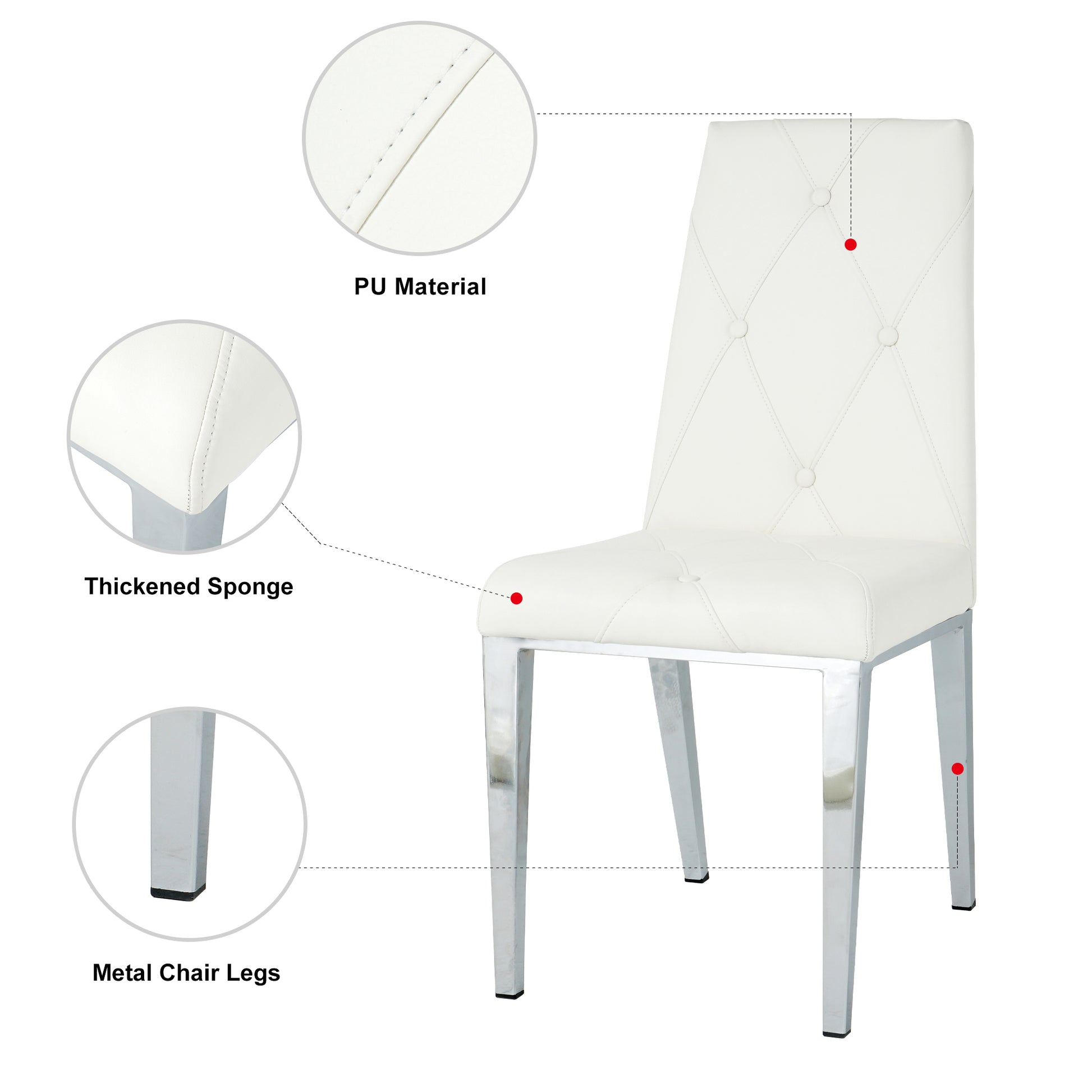 Modern Simple Light Luxury Dining Chair White Chair Home Bedroom Stool Back Pu Electroplated Chair Legs Set Of 2 Metal White Silver Pu