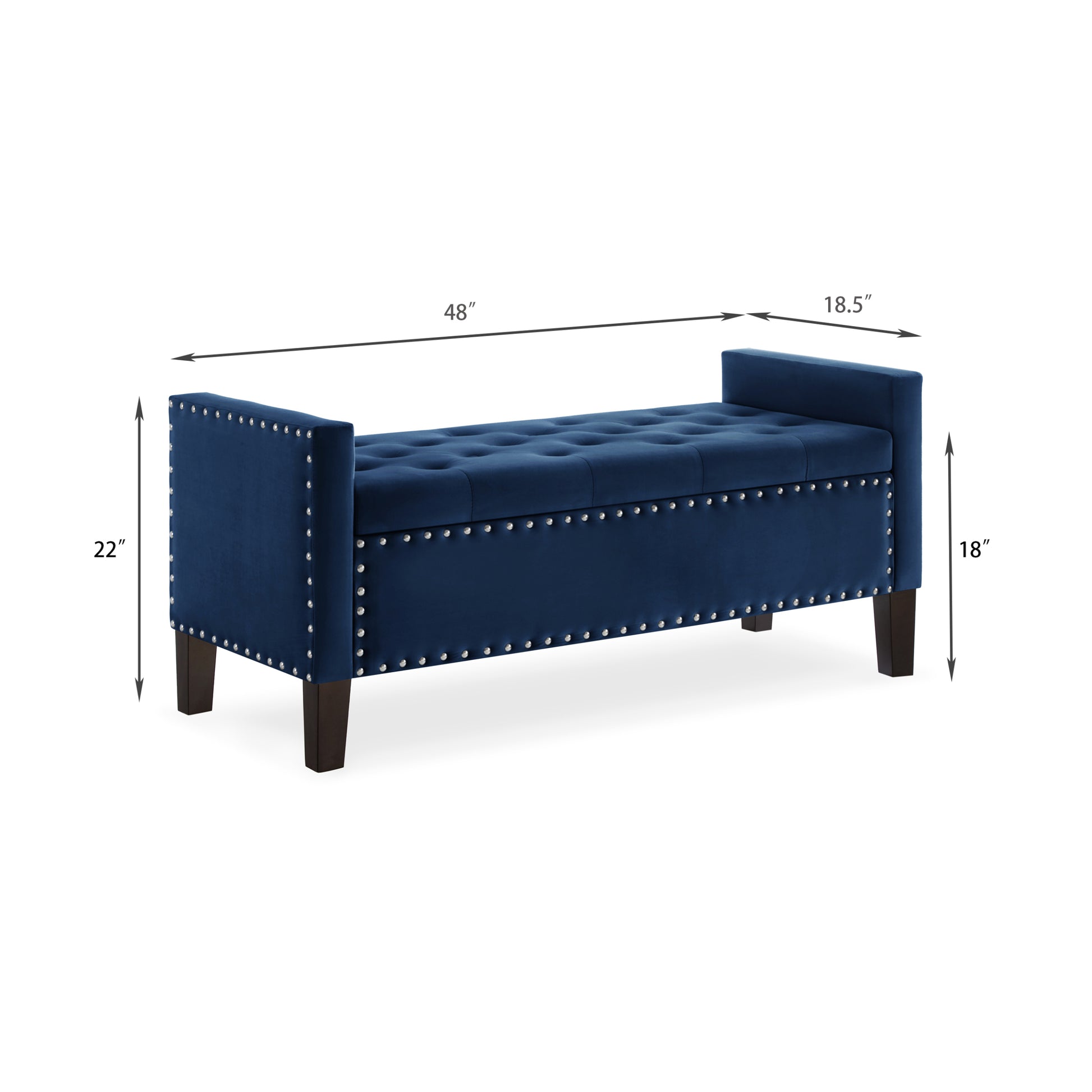 Upholstered Tufted Button Storage Bench With Nails Trim,Entryway Living Room Soft Padded Seat With Armrest,Bed Bench Navy Navy Velvet Modern Rubberwood Internal Storage Foam Velvet