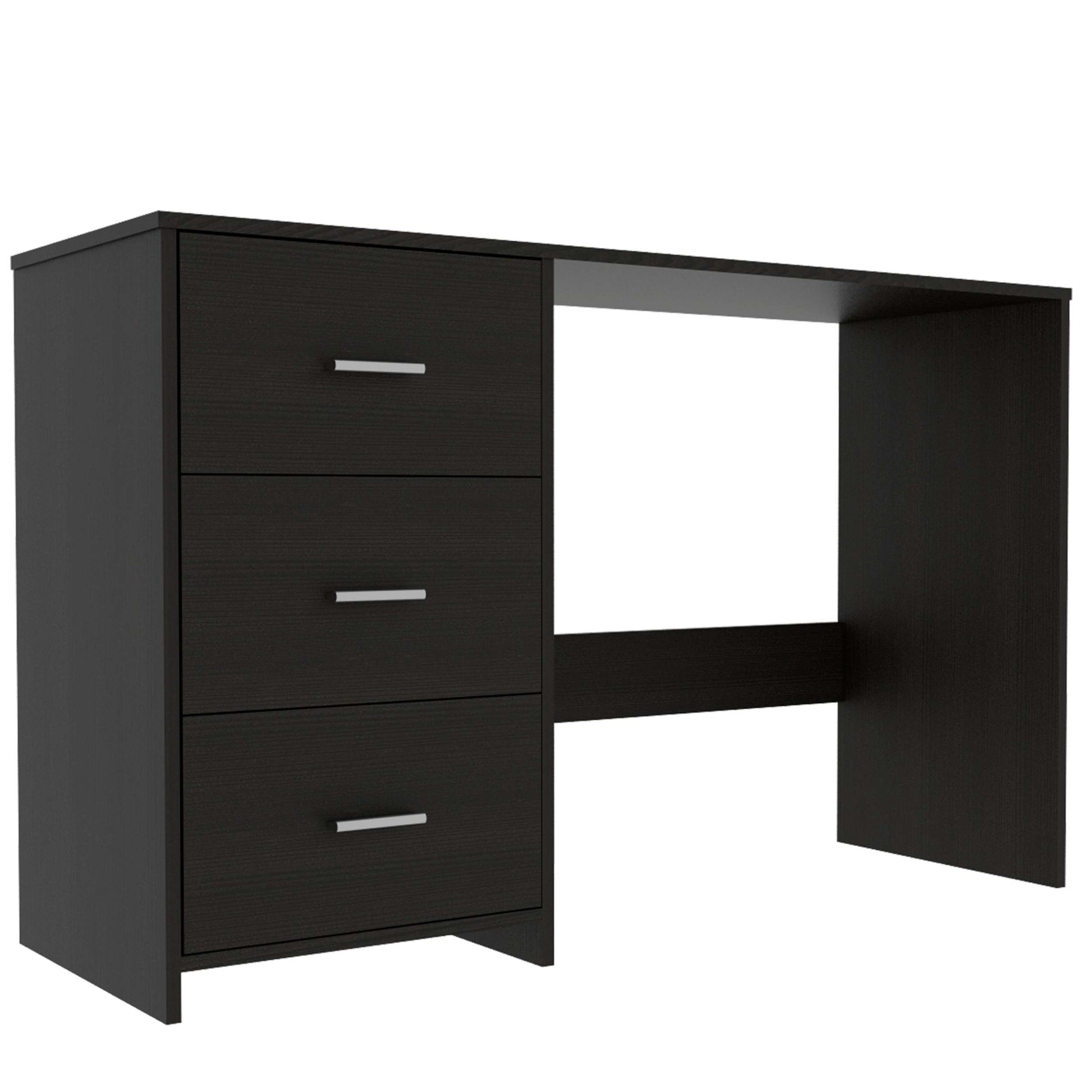 Berlin Three Drawers Desk Black Mdf Engineered Wood