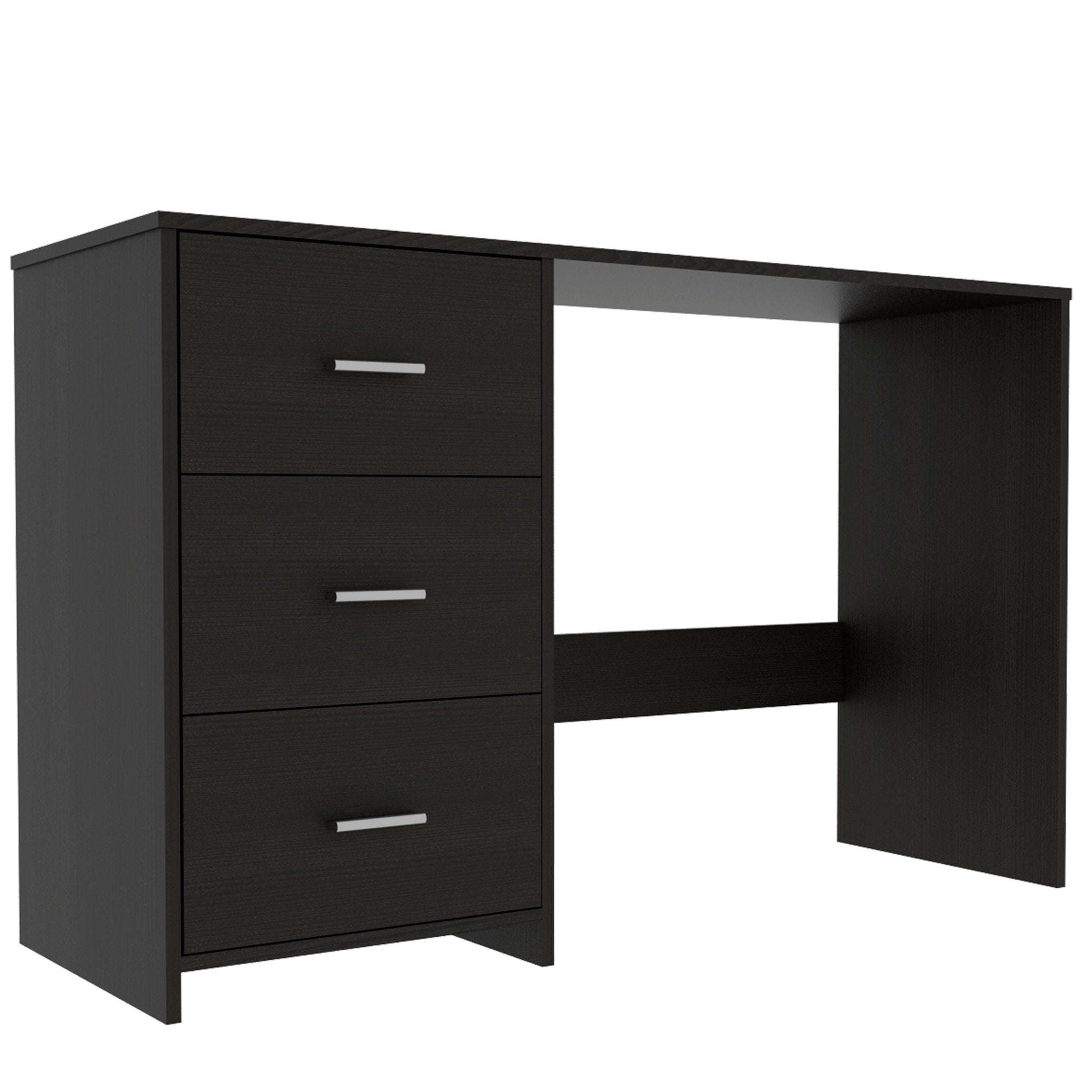 Berlin Three Drawers Desk Black Computer Desk Bedroom Modern Freestanding Rectangular Desk Rectangular Mdf Engineered Wood