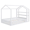 Full Size Wood House Bed With Fence And Detachable Storage Shelves, White Box Spring Not Required Full White Wood Bedroom Bed Frame Solid Wood Mdf