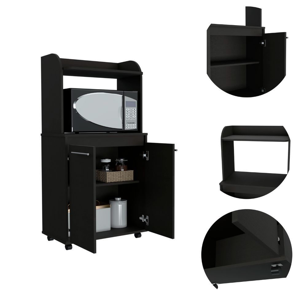 Rockford Kitchen Cart, Open Shelf, Double Door Cabinet, Two Interior Shelves Black Dining Room Contemporary,Modern Kitchen Carts Pine Mdf Engineered Wood