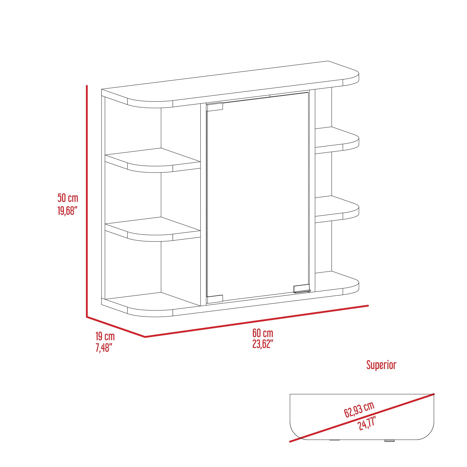 Valdez Medicine Cabinet With Six Shelves, Mirror Cabinet Black Mdf Engineered Wood