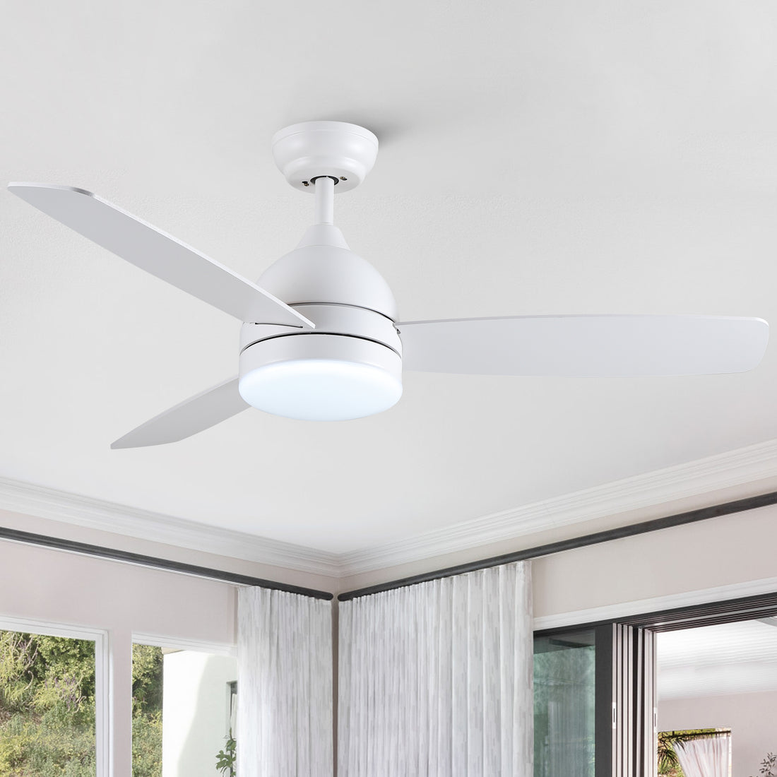 Smart 48 In. Integrated Led Balck Ceiling Fan With Remote Contorl And Plywood Blades White Plywood