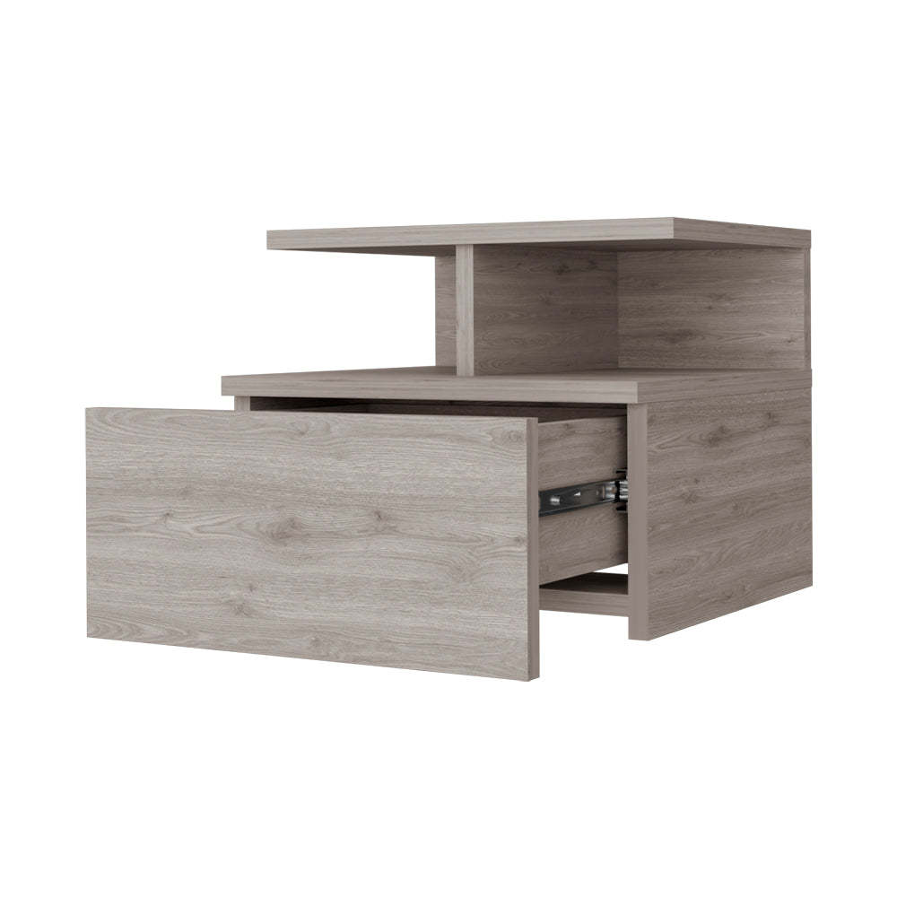 Augusta Floating Nightstand With 2 Tier Shelf And 1 Drawer Beige Mdf Engineered Wood