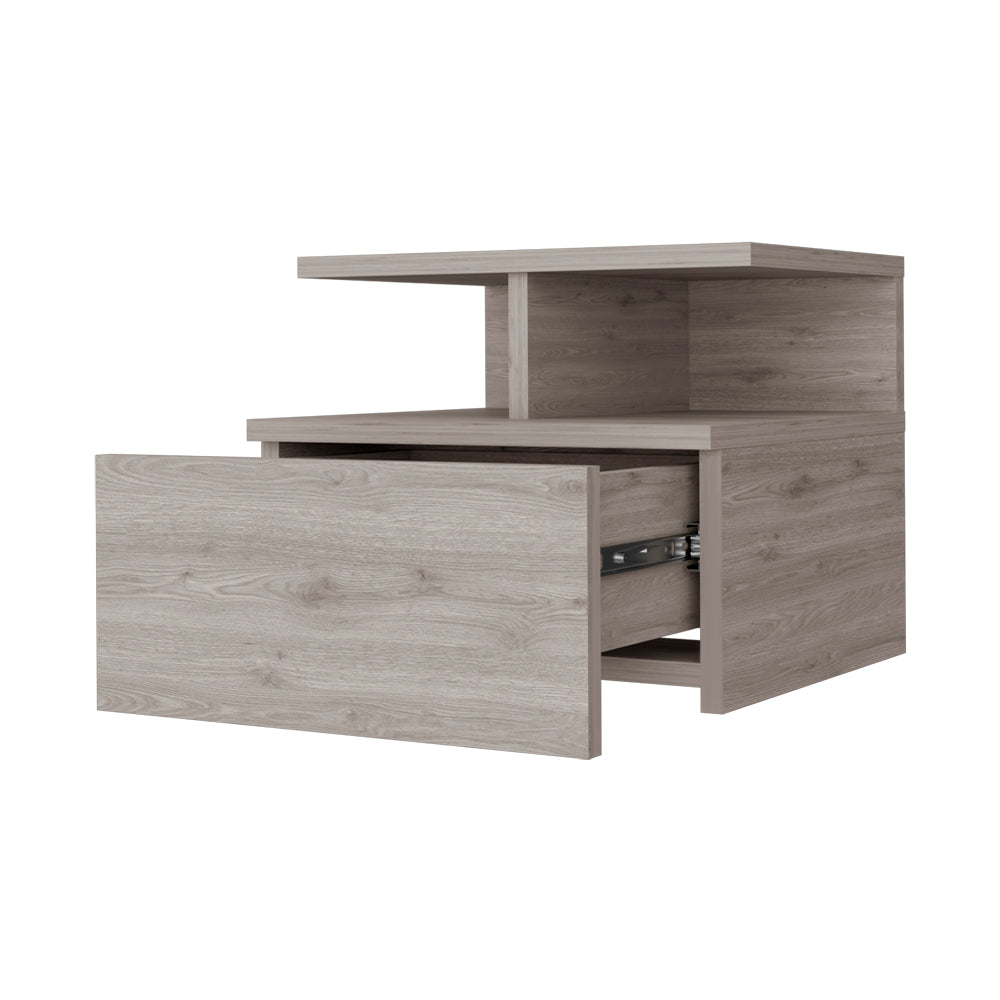 Augusta Floating Nightstand With 2 Tier Shelf And 1 Drawer Beige 1 Drawer Bedroom Rectangle Modern Shelf Mdf Engineered Wood