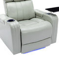 Pu Leather Power Recliner Individual Seat Home Theater Recliner With Cooling Cup Holder, Bluetooth Speaker, Led Lights, Usb Ports, Tray Table, Arm Storage For Living Room, Grey Grey Foam Pu