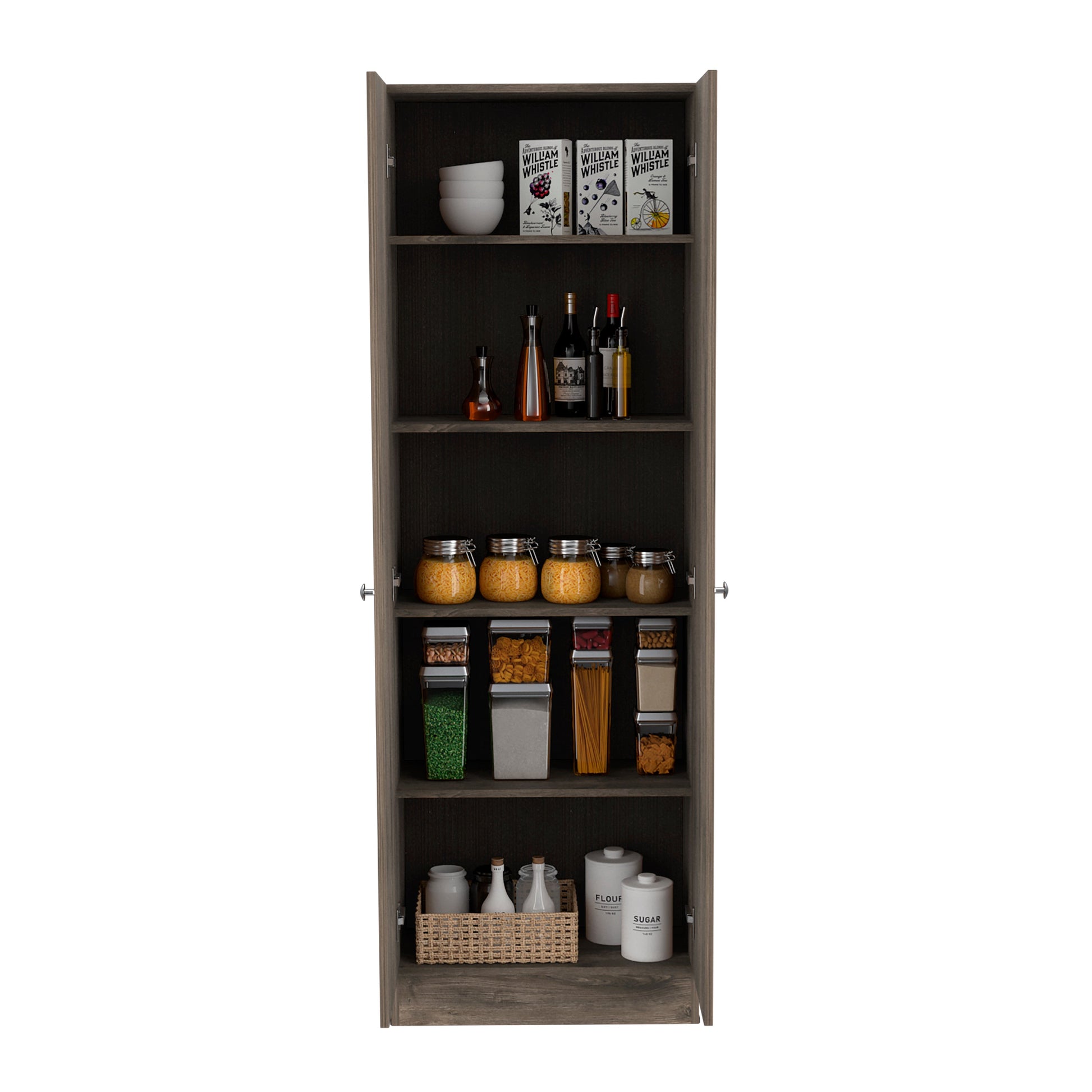 Virginia Double Door Storage Cabinet, Five Shelves Multicolor Mdf Engineered Wood