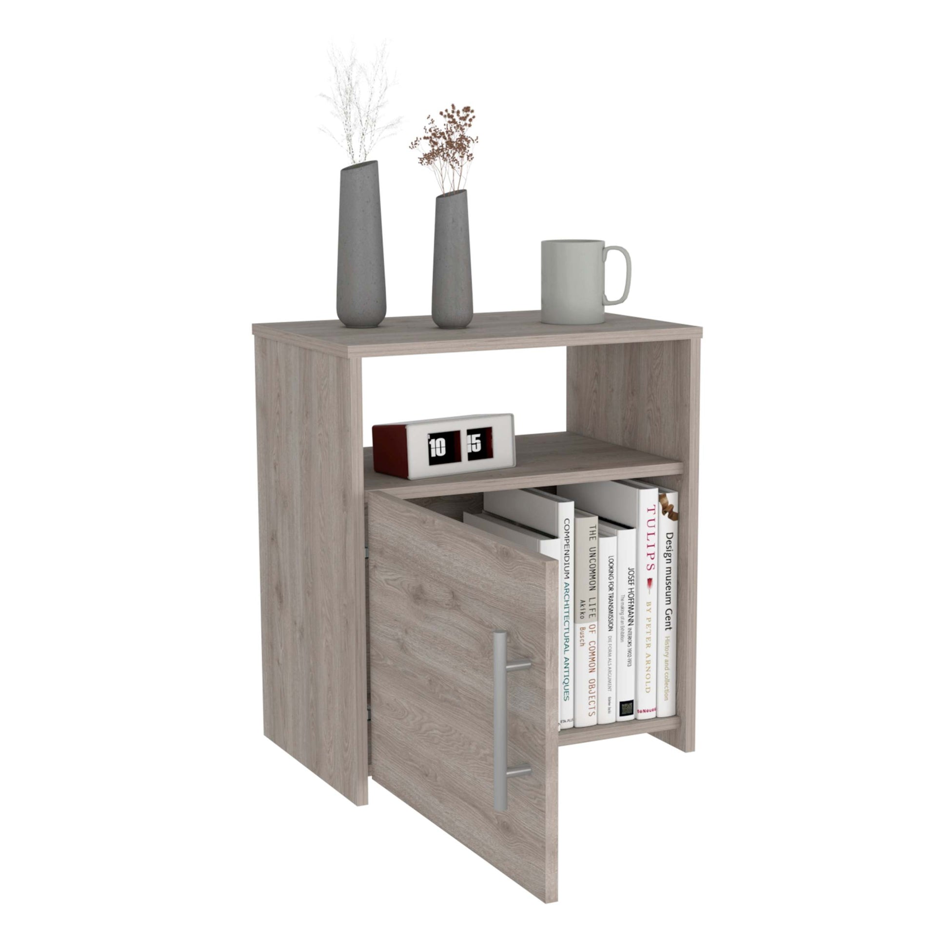 Bristol Nightstand, One Cabinet, Top Surface Beige Mdf Engineered Wood