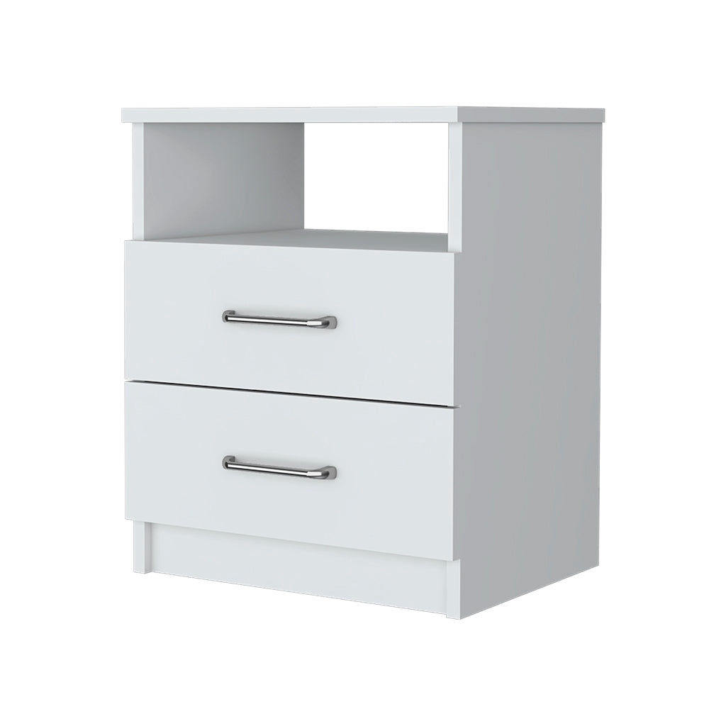 Oklahoma Nightstand,Two Drawers, One Shelf White 2 Drawers Bedroom Rectangle Modern Drawers Mdf Engineered Wood