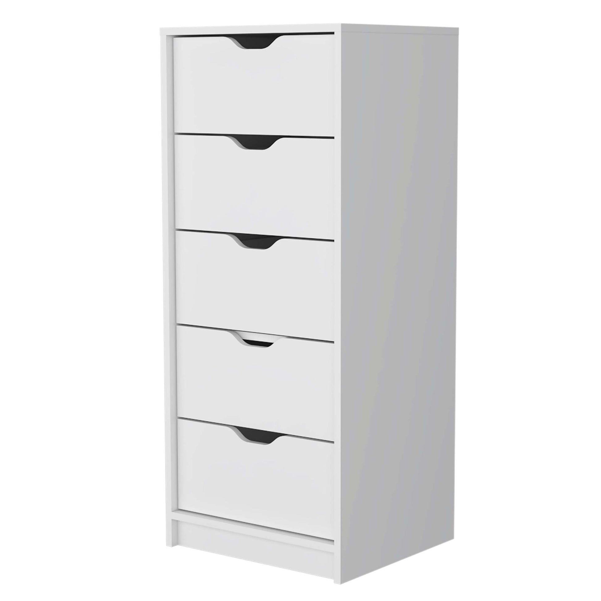 Dillon 5 Narrow Drawer Dresser, Tall Chest Of Drawers White Mdf Engineered Wood