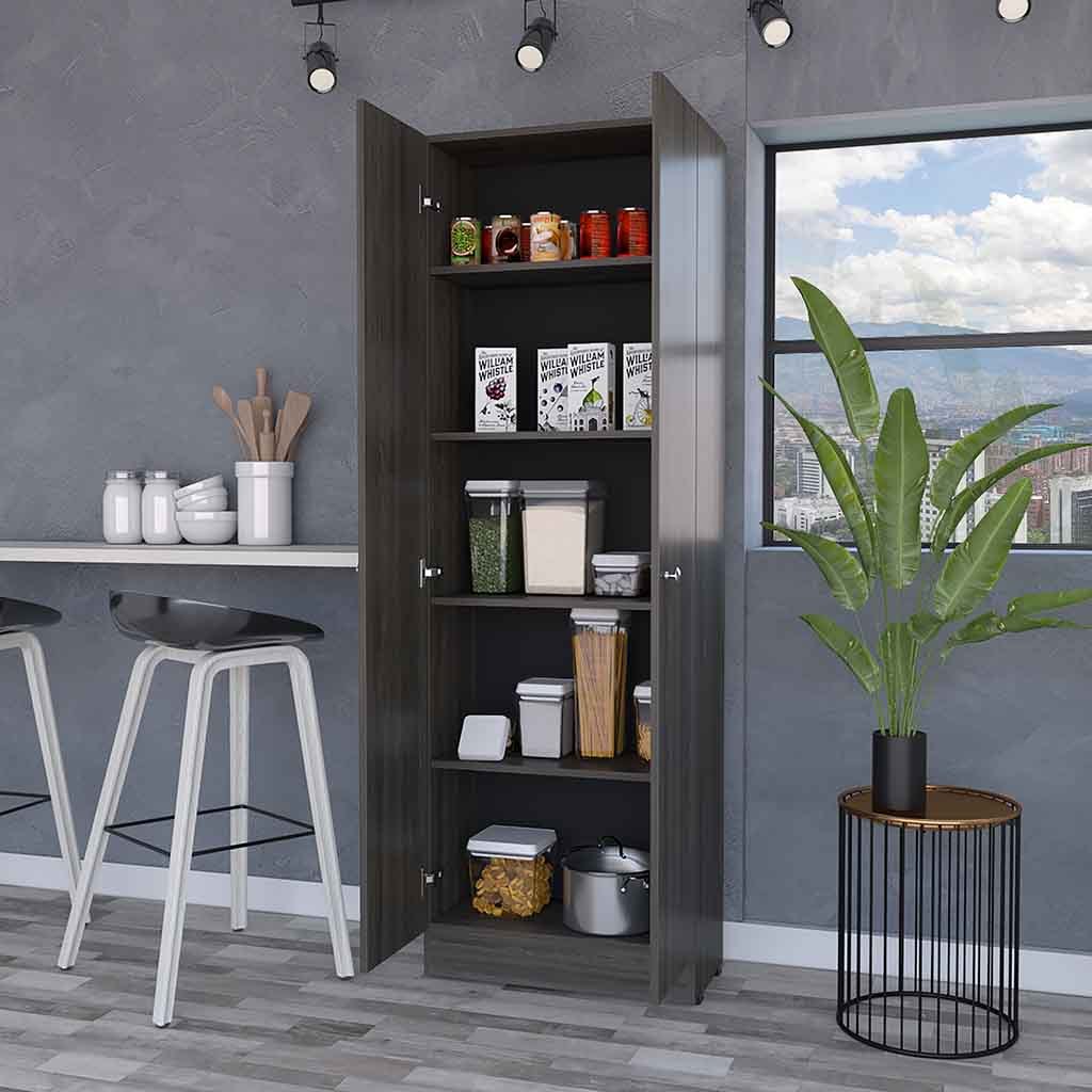 Virginia Double Door Storage Cabinet, Five Shelves White Mdf Engineered Wood