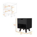 Carthage Nightstand With 1 Drawer, 1 Open Storage Shelf And Wooden Legs Black Mdf Engineered Wood