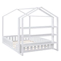 Full Size Wood House Bed With Fence And Detachable Storage Shelves, White Box Spring Not Required Full White Wood Bedroom Bed Frame Solid Wood Mdf