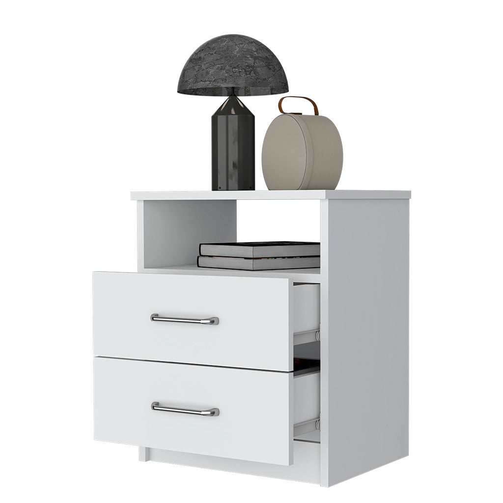 Oklahoma Nightstand,Two Drawers, One Shelf White 2 Drawers Bedroom Rectangle Modern Drawers Mdf Engineered Wood