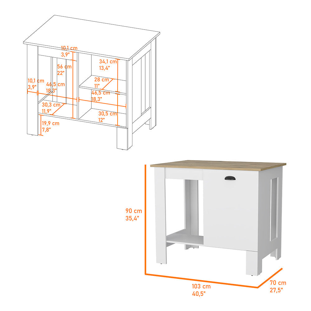 Lander Kitchen Island With Single Door And Lower Open Shelf Multicolor Mdf Engineered Wood