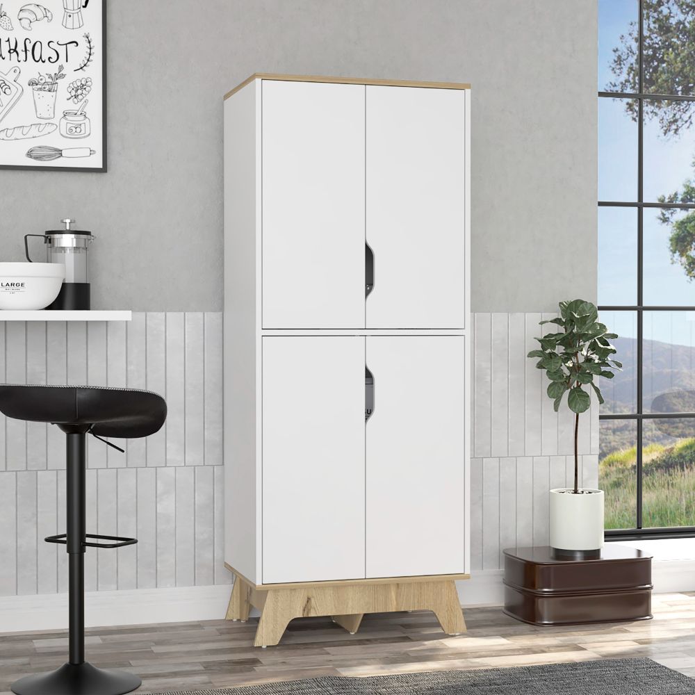 Zurich Double Kitchen Pantry, Double Door Cabinet, Four Shelves Multicolor Mdf Engineered Wood