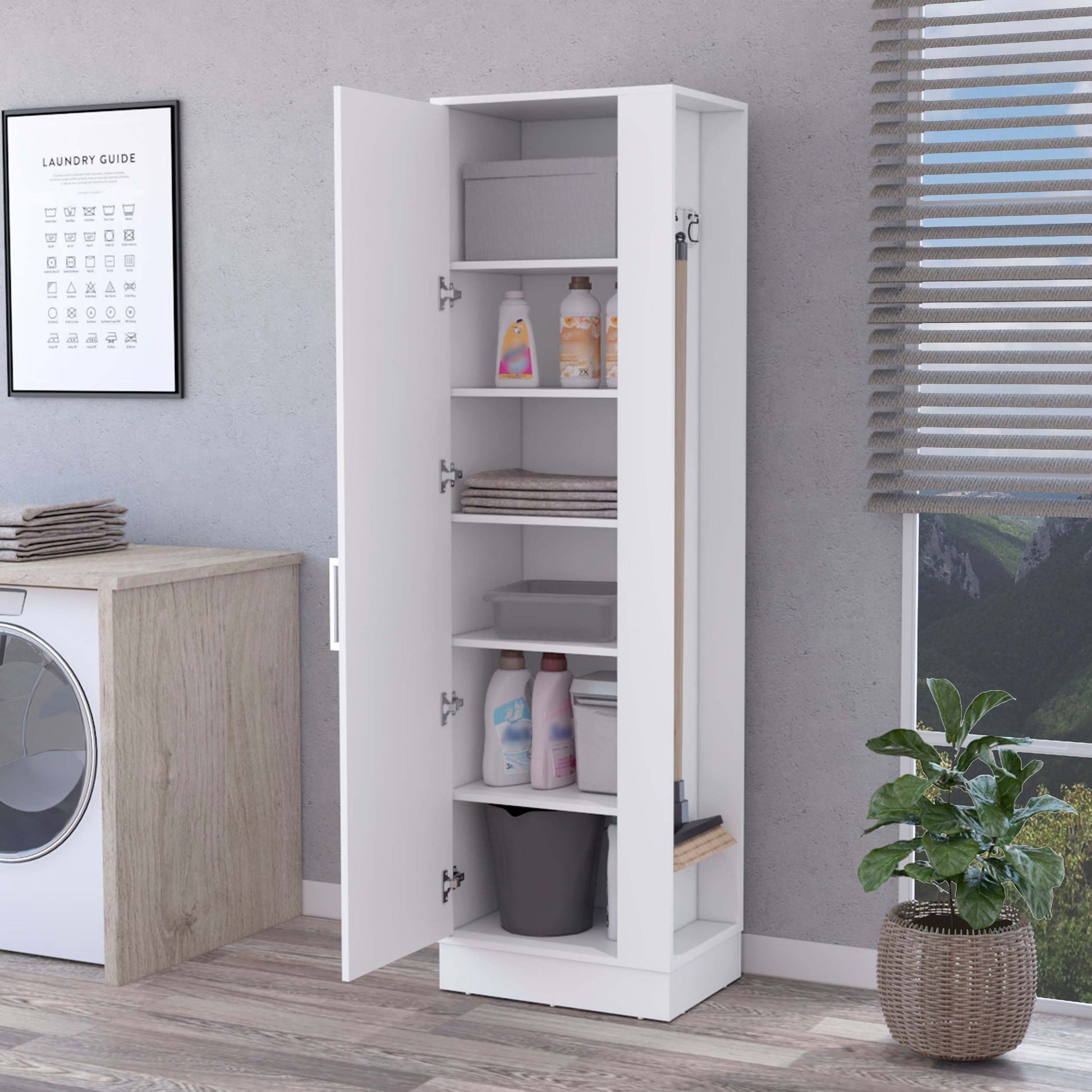 Nampa Storage Cabinet, Single Door, Broom Hangers ,White White Mdf Engineered Wood