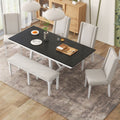 6 Piece Classic Dining Table Set, Rectangular Extendable Dining Table With Two 12