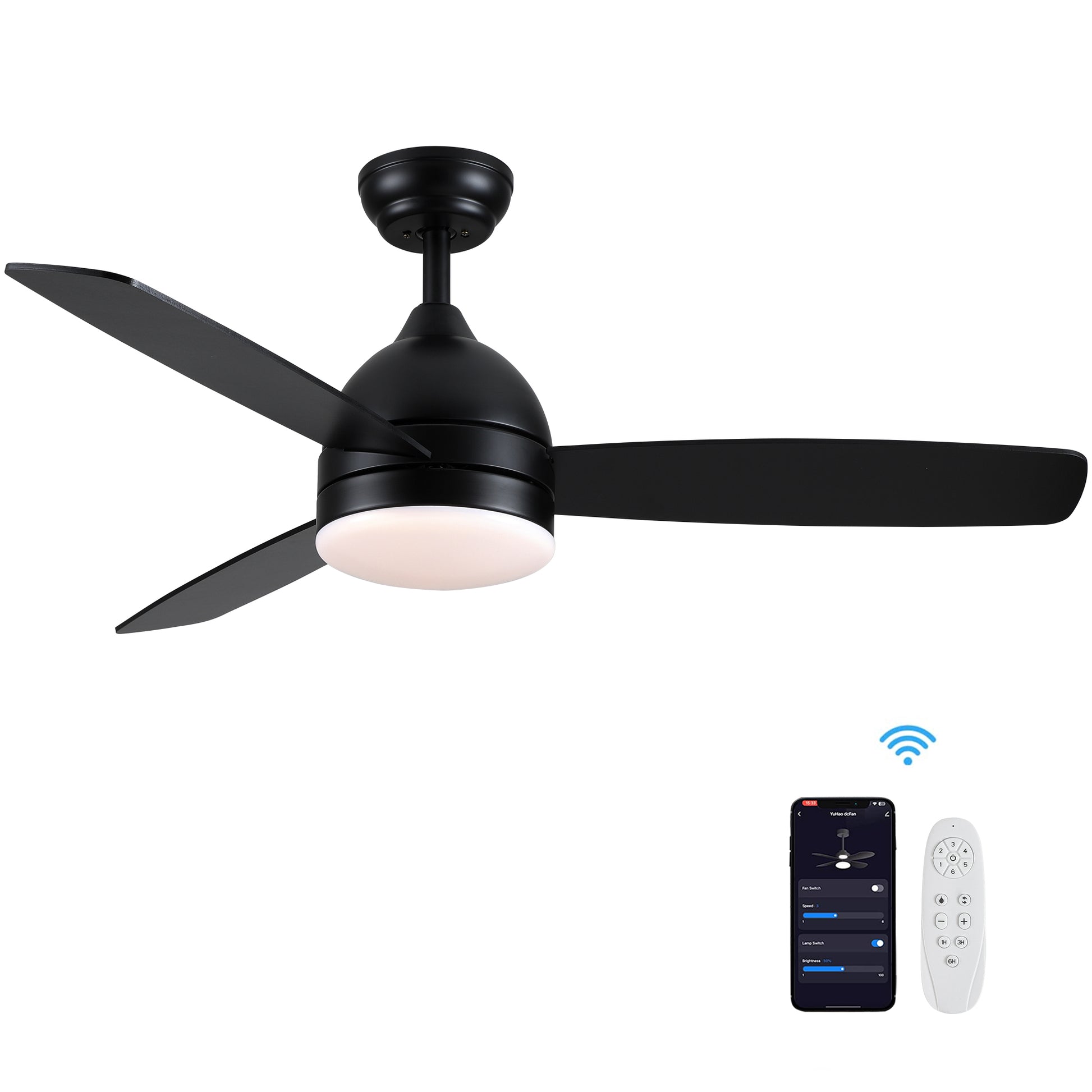 Smart 48 In. Integrated Led Balck Ceiling Fan With Remote Contorl And Plywood Blades Black Plywood