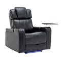 Pu Leather Power Recliner Individual Seat Home Theater Recliner With Cooling Cup Holder, Bluetooth Speaker, Led Lights, Usb Ports, Tray Table, Arm Storage For Living Room, Black Black Foam Pu