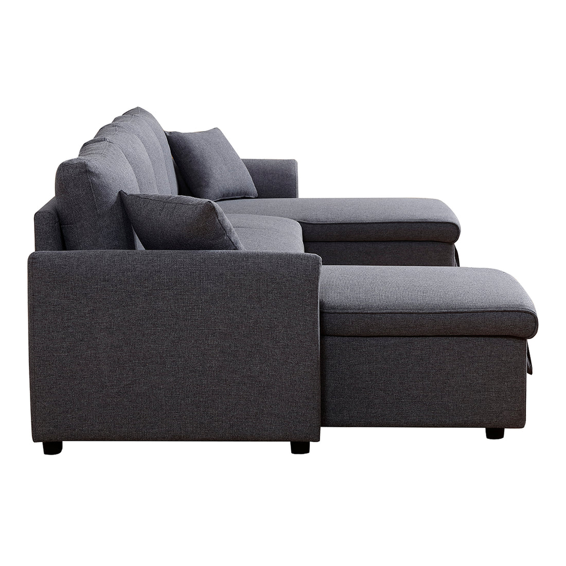 Artemax U Shape Pull Out Sleeper Sectional Sofa With Double Storage Spaces ,Dark Gray Dark Gray Fabric