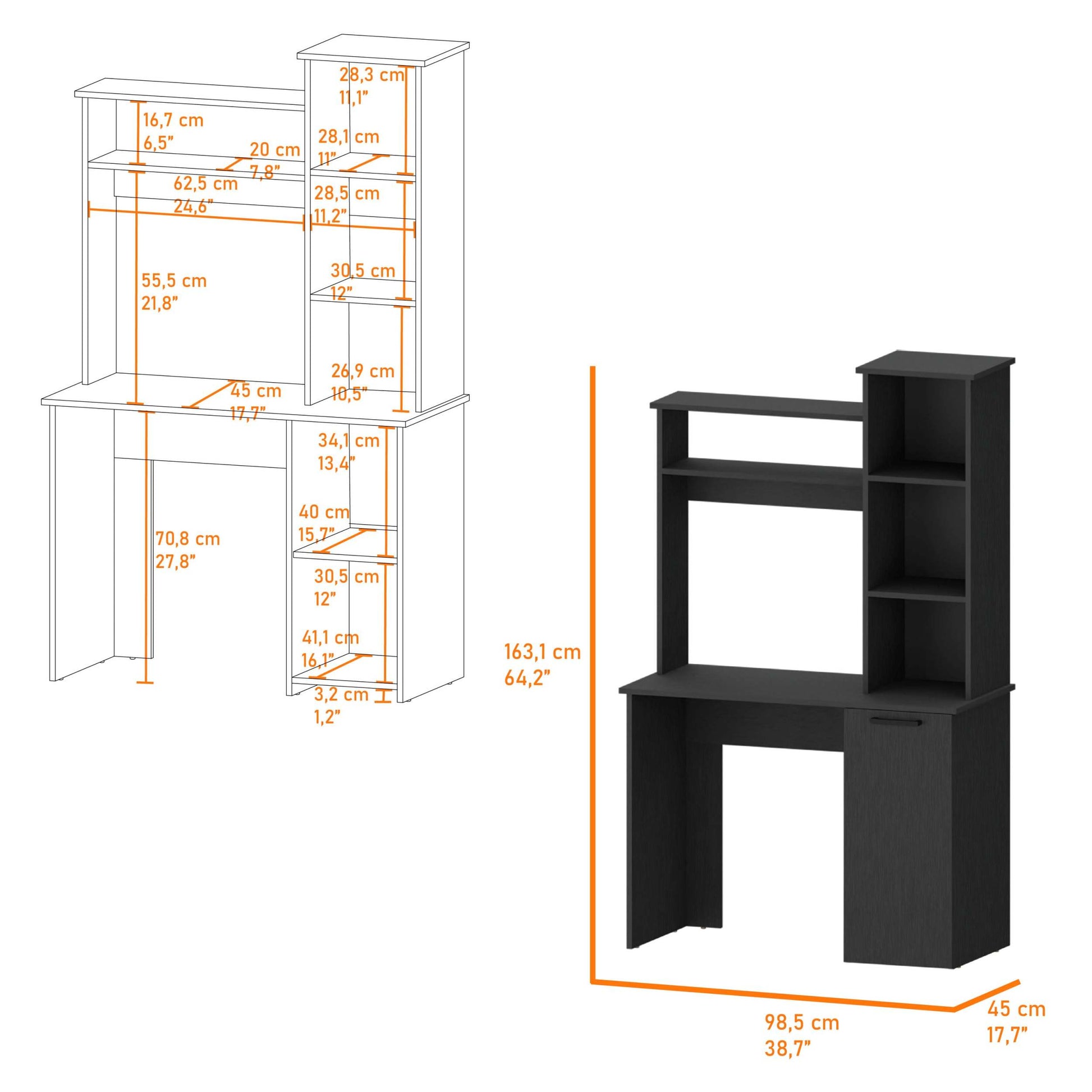 Rumford Computer Desk With Hutch And 3 Tier Storage Shelves White Mdf Engineered Wood