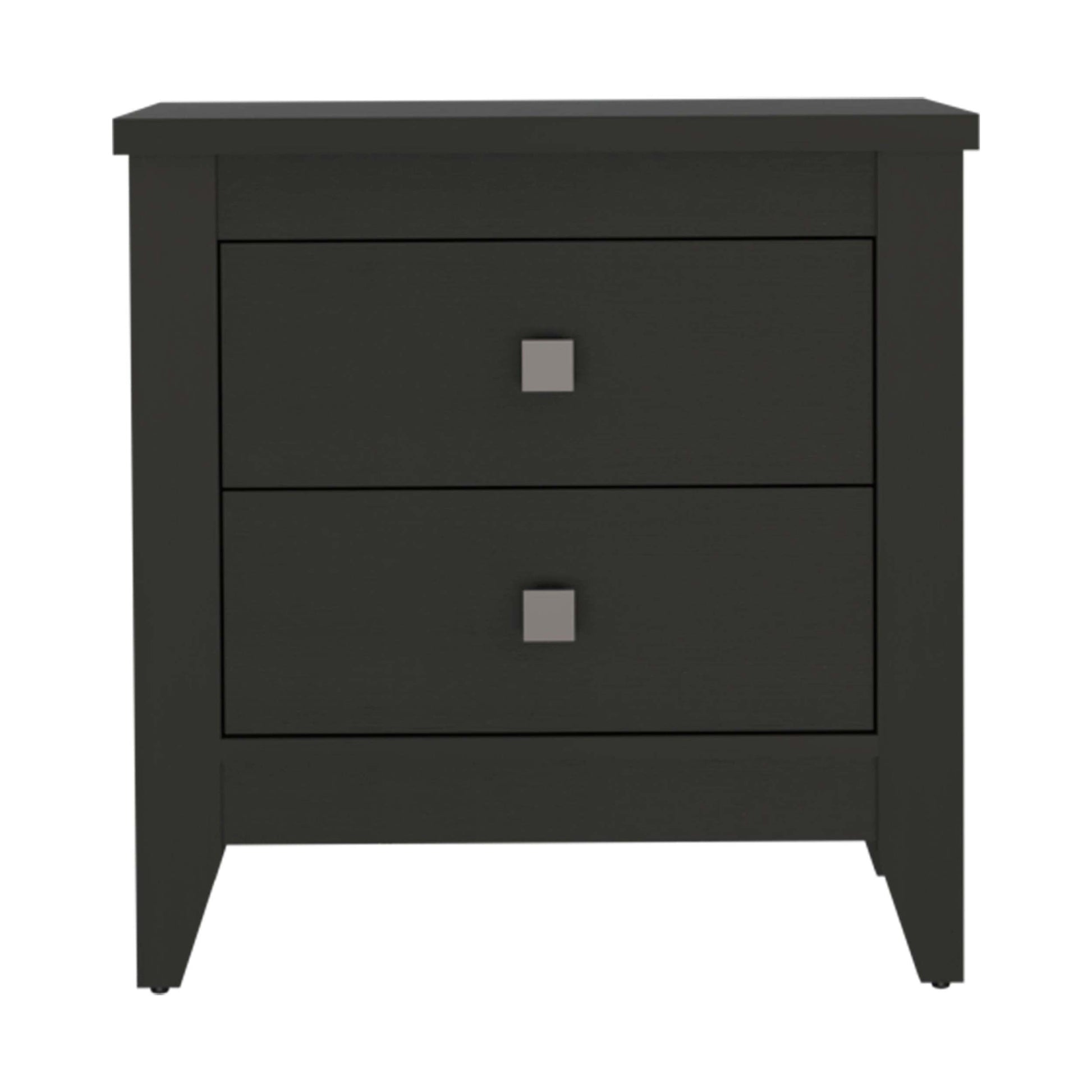 Breeze Four Legged Modern Bedroom Nightstand, With Two Drawers Black Mdf Engineered Wood