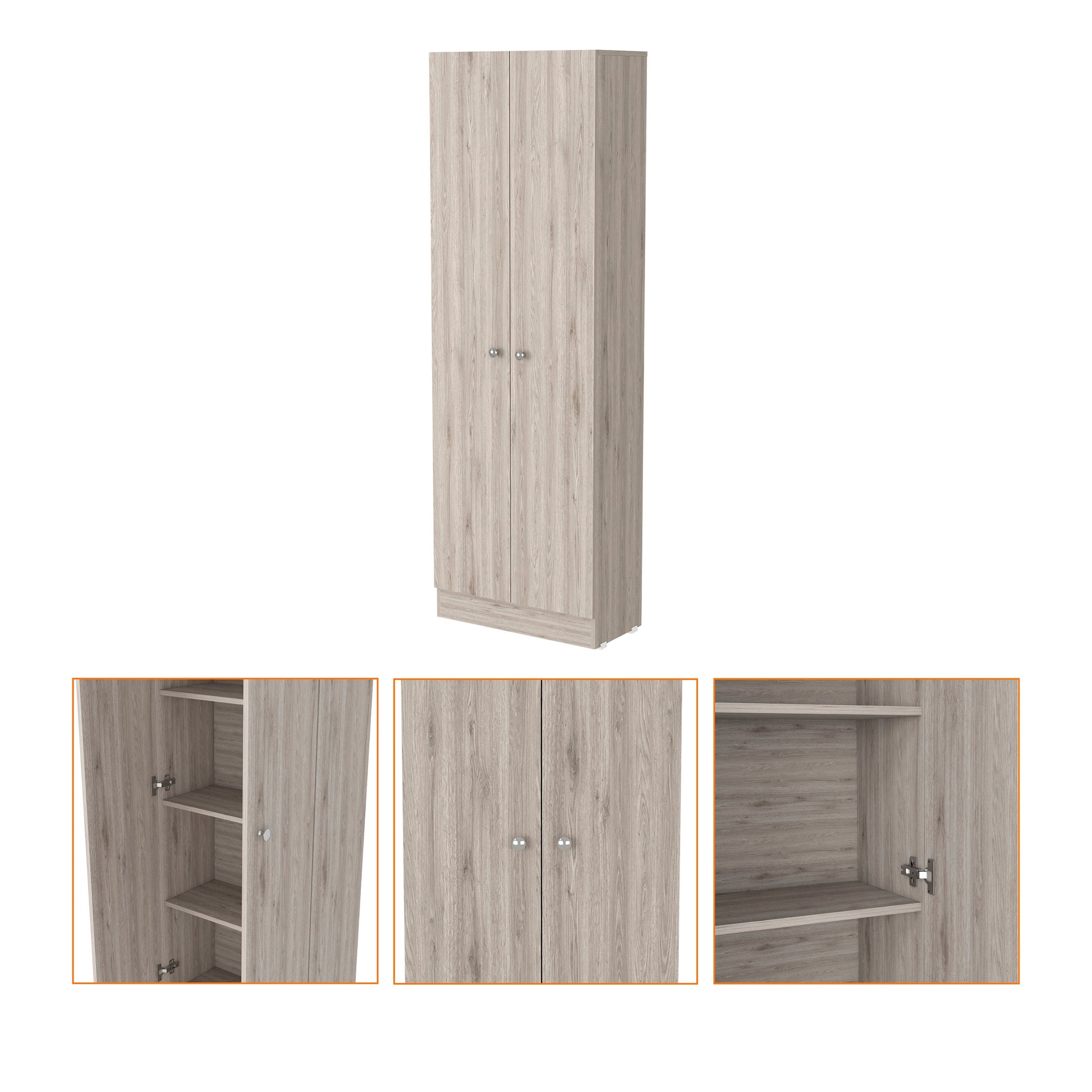 Virginia Double Door Storage Cabinet, Five Shelves 5 Or More Shelves Beige Primary Living Space Modern Mdf Engineered Wood