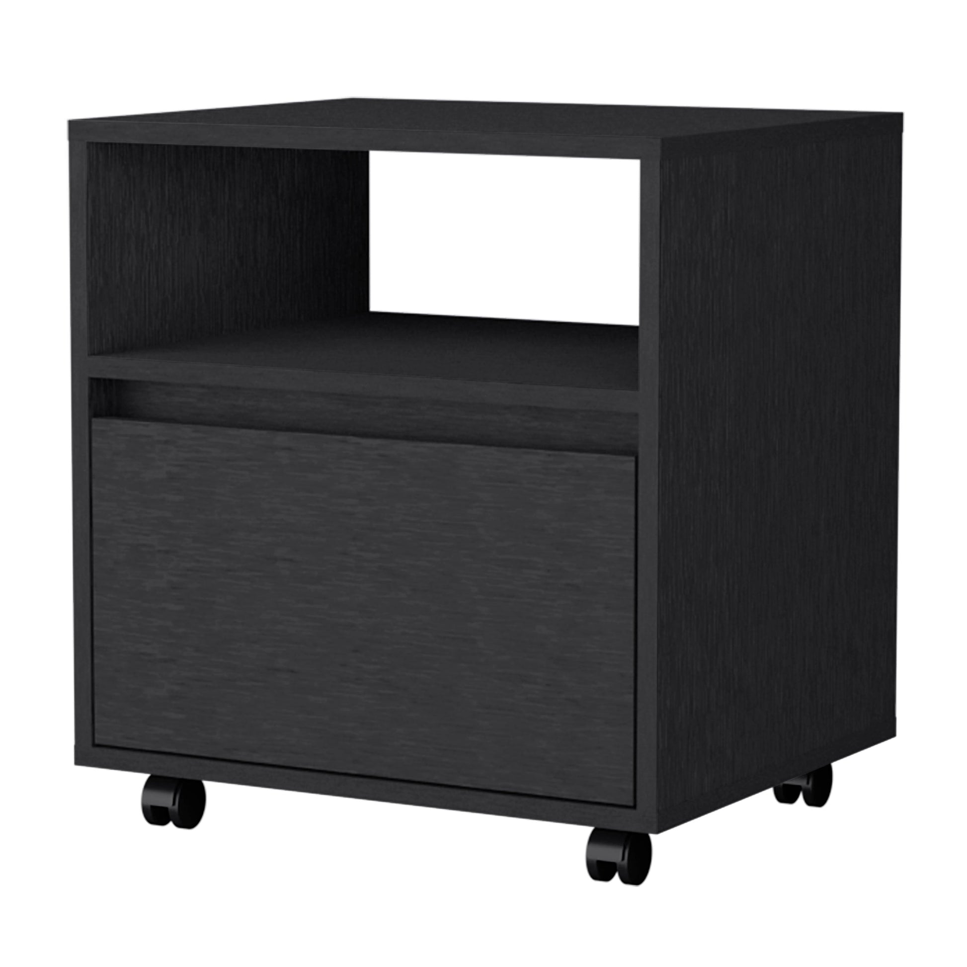 Duncan Nightstand, Top Open Shelf, 1 Drawer Black 1 Drawer Bedroom Rectangle Modern Shelf Mdf Engineered Wood