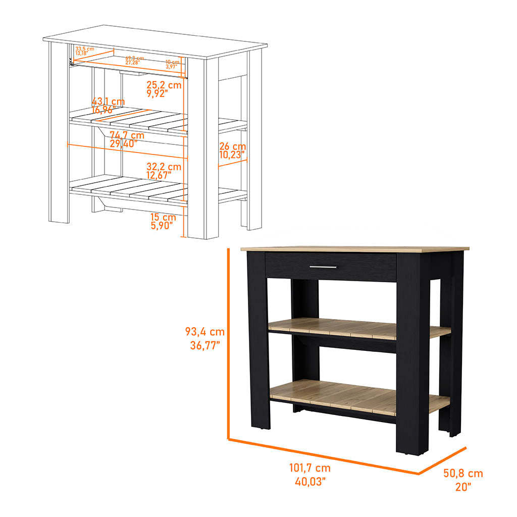 Brooklyn 40 Kitchen Island, Two Shelves, One Drawer Multicolor Mdf Engineered Wood