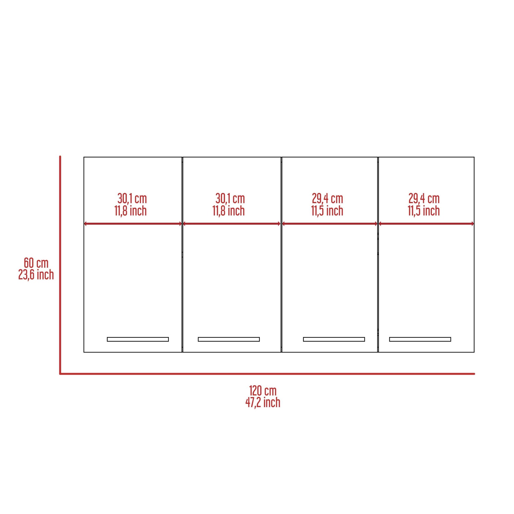 Sitka Wall Cabinet, Two Spacious Divisions, Four Doors White Kitchen Contemporary,Modern Mdf Engineered Wood