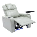 Pu Leather Power Recliner Individual Seat Home Theater Recliner With Cooling Cup Holder, Bluetooth Speaker, Led Lights, Usb Ports, Tray Table, Arm Storage For Living Room, Grey Grey Foam Pu