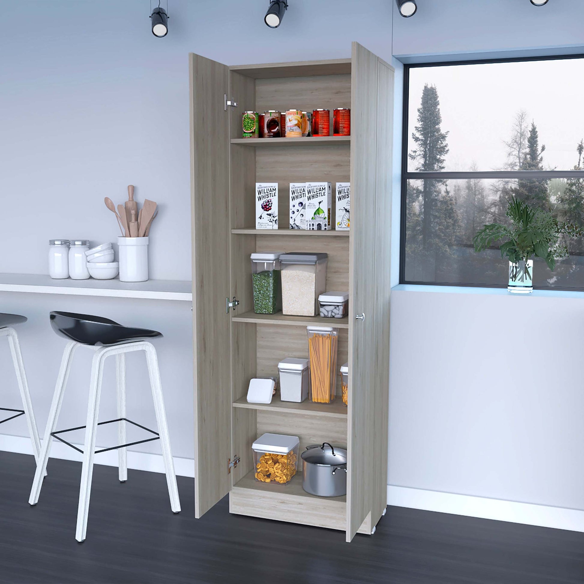 Virginia Double Door Storage Cabinet, Five Shelves Black Mdf Engineered Wood