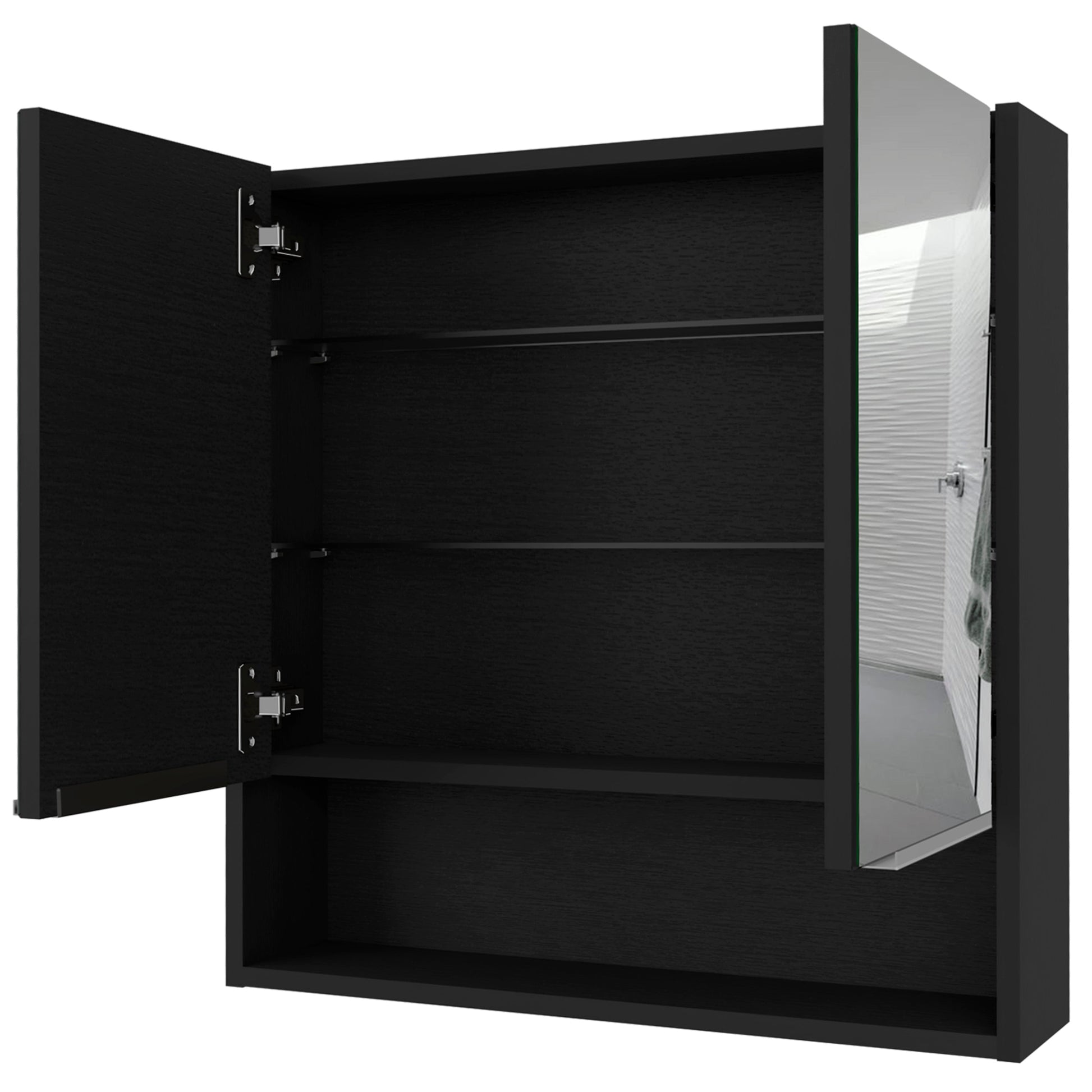 Ozark 24" Medicine Cabinet With Mirror, One Shelf Black Mdf Engineered Wood