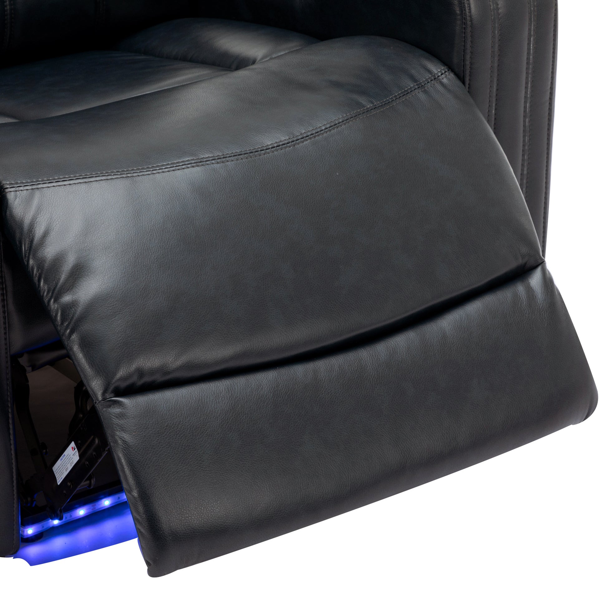 Pu Leather Power Recliner Individual Seat Home Theater Recliner With Cooling Cup Holder, Bluetooth Speaker, Led Lights, Usb Ports, Tray Table, Arm Storage For Living Room, Black Black Foam Pu